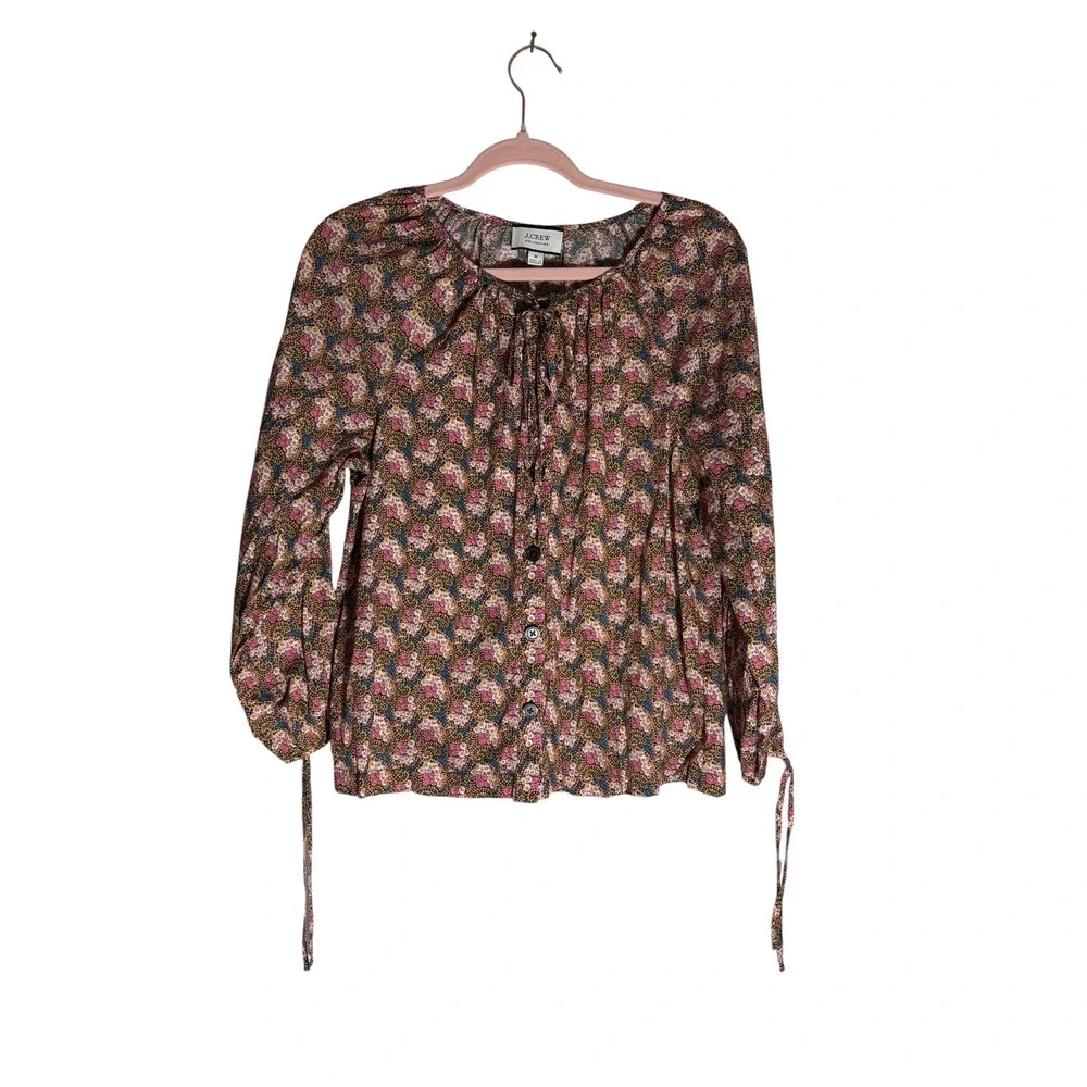 J Crew Collection Peasant Blouse Cotton Ditsy Floral Ratti Prism sz M
